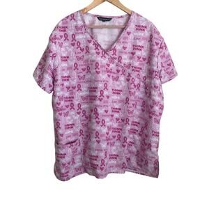 Cassandra‎ O Scrubs Women Top 2X Pink Medical Nurse Breast Cancer Awareness